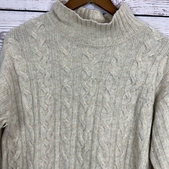 J Jill Sweater Womens Medium Beige Wool Cable Knit High Neck Boxy Fisherman - Picture 2 of 13